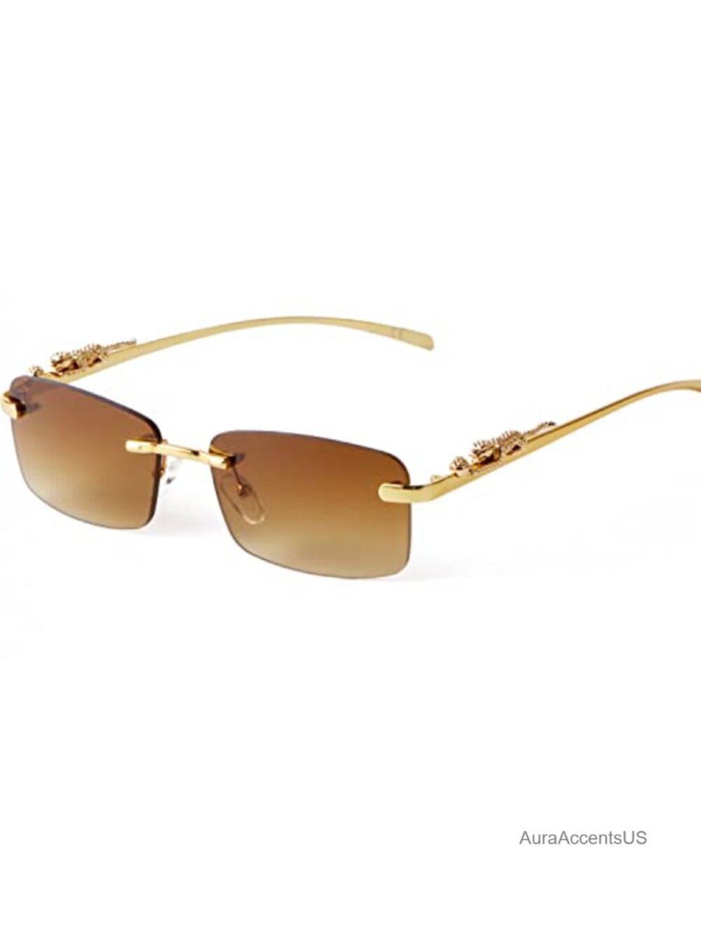 Rimless Retro Square Sunglasses UV400 Gold Metal Unisex Gradient Lens Eyewear